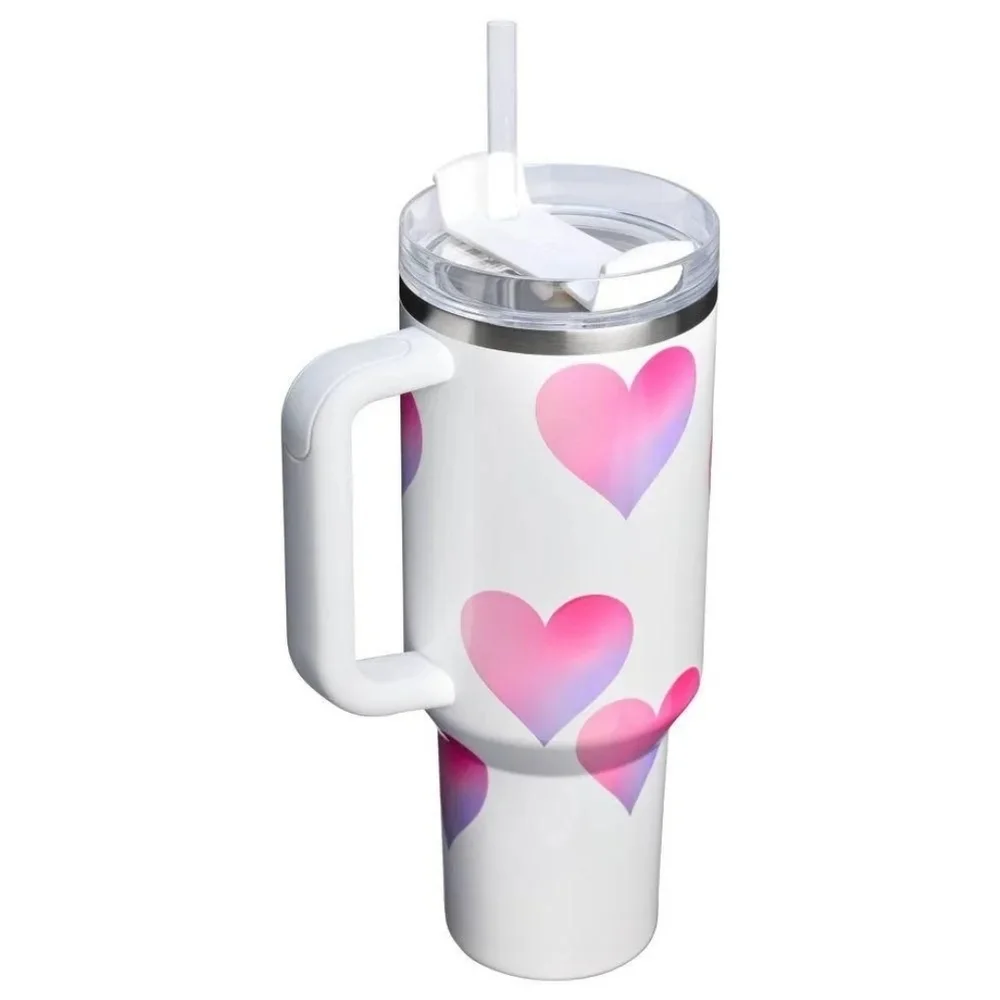 Stanley White Travel Tumbler with Pink Gradient Hearts 40 Oz Nwt - Picture 2 of 3
